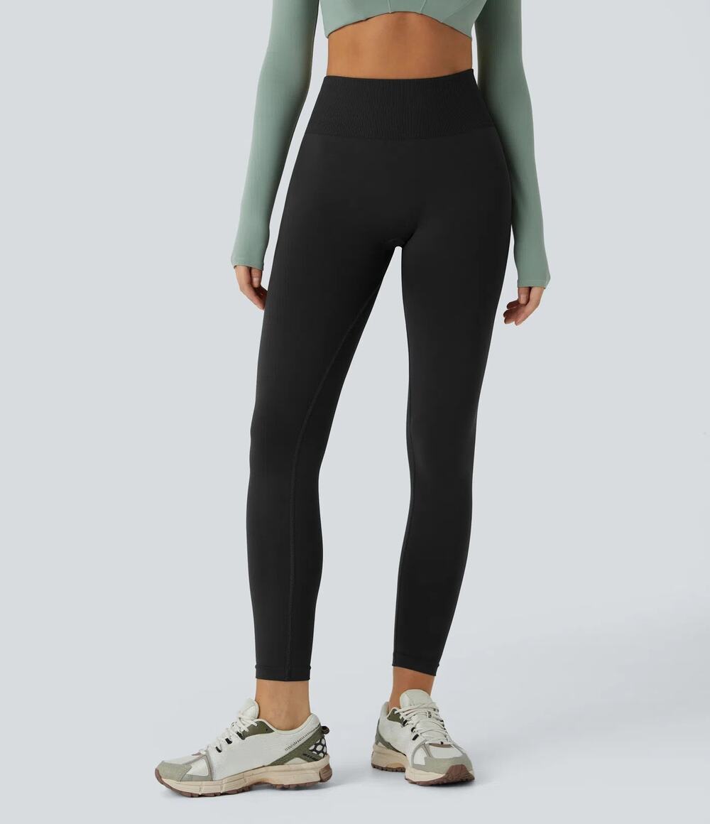 NWT Halara OneForm Seamless Flow Leggings Mid Rise Tummy Control Black Womens L